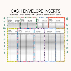 Cash Envelope Inserts Printable Animal Print Color Sinking Fund Label Money Envelope Expense Saving Tracker A6 Budget Binder Budget Planner