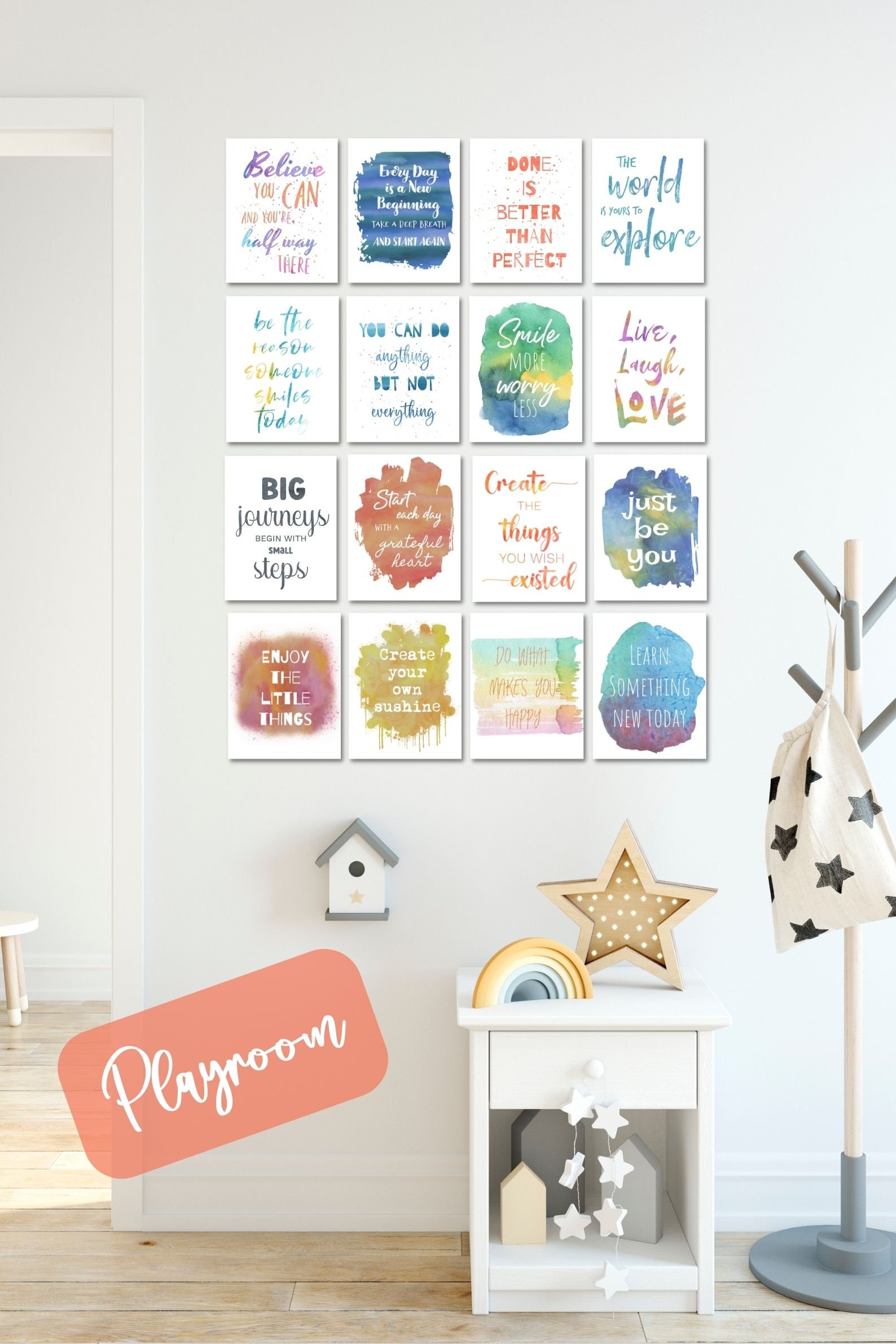 Printable Wall Art, Motivational Poster Bundle, Watercolor, Quote Wall ...