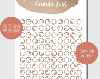 Pounds Loss Counter Abnehm-Tracker Tracker Täglich Monatlich melden Fitness Workout-Planer Sofortiger digitaler Download druckbare PDF Aquarell