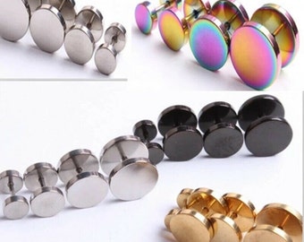 2-6pcs Fake Cheater Ear Plugs – Steel Gauges Illusion Tunnel Piercing Stud Earrings