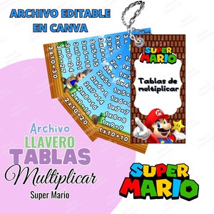Llavero Tablas de Multiplicar editable y PDF imprime y corta - Archivo digital, Recurso didáctico Matemáticas Mario. Tamaño carta