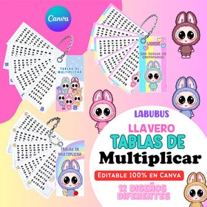 Llavero Tablas de multiplicar Labu bus editable en canva y PDF listo para imprimir, 12 hermosos diseños diferentes. Tamaño Carta