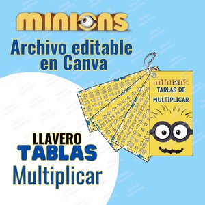 Llavero Tablas de Multiplicar editable y Archivo Digital PDF Imprime y corta, Educación Matemática niños, Personajes amarillos