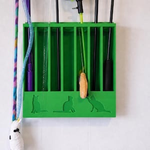 Cat Wand Toy Holder | Wall Mount Organizer, 7 Slots, Cat Silhouette Detail