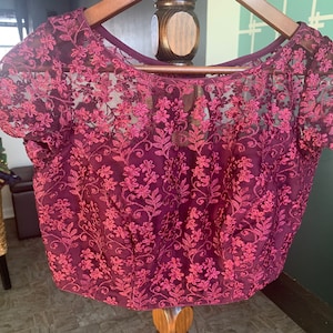 Size 36 Purple Wine Color Net and Embroidered Designer Long Blouse/Saree Blouse/Ready Blouse/Lehenga Choli/Langa Blouse