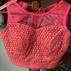 Size 36 Peach Pink and Gold Net Blouse
