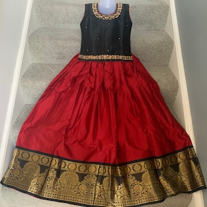 Multiple Sizes Red &  Black Silk Pattu Pavada/Langa blouse/Ethnic Dress/Chaniya Choli/ Pattu Pavadai/ Pattu Langa/Indian Dress/ Traditional
