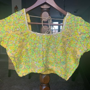 Size 40 Green and Yellow Net Blouse