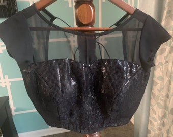 Size 34 Designer Black Sequin See-through Blouse/Saree Blouse/Ready Blouse/Lehenga Choli/Langa Blouse/ Crop Top