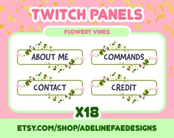 18x Flowery Vine Panels for Twitch | Flower-filled Stream Overlay Bundle for Video Games & More