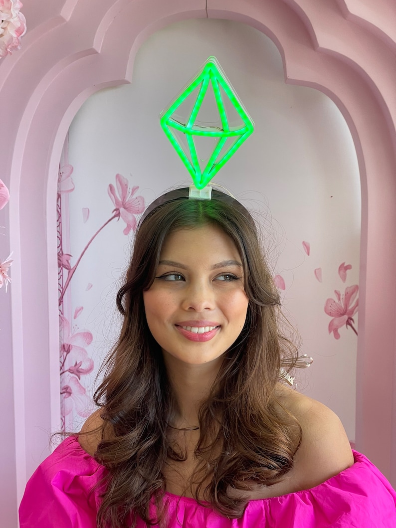 Green Diamond Headband, Sims Plumbob Headband, Neon Sign Headband, Neon