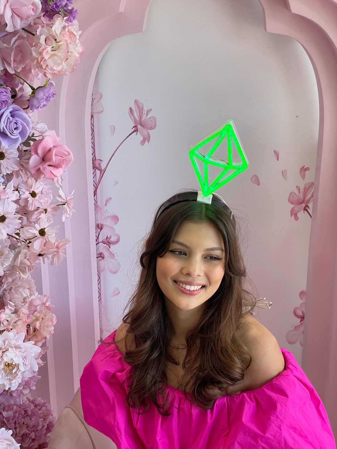 Green Diamond Headband, Sims Plumbob Headband, Neon Sign Headband, Neon