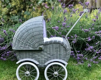grey wicker pram
