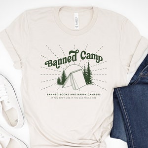 Banned Books Shirt, Book Lover Camping Tee, Reader Bookworm Gift, Funny Summer Camp T-Shirts Women Men, Librarian Teacher Present Tshirt *