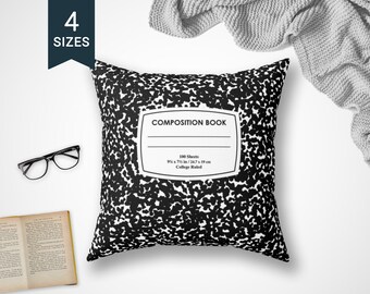 Book Lover Throw Pillow Case | Notebook Composition Cover | Teacher Gift | Bookworm Book Nerd | Writing | Bookish | Graduation Present