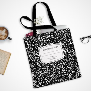 Sac fourre-tout amoureux des livres | Couverture de composition de cahier | Sac à bandoulière écrivain | Sac de livre de bibliothèque | Cadeau de professeur ou de fin d'études | Sac de plage livresque