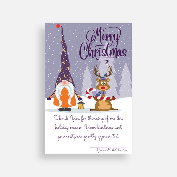 Mail Carrier Gnome & Reindeer Scene Thank You Postcards