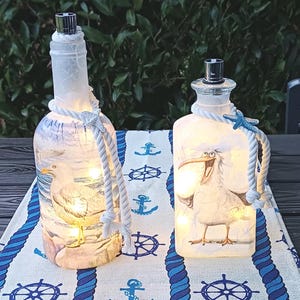 Maritime Glas Lichtflasche lachende lustige Möwe o. Möwe am Strand LED Lichterkette mit Timer Geschenk Mitbringsel Maritime Deko