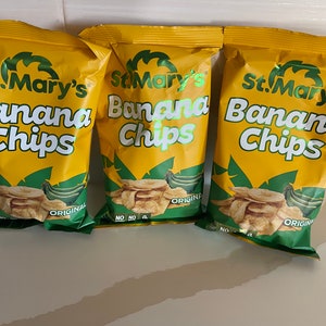 St.Mary-bananenchips/Jamaicaanse bananenchips/Originele St.Mary-bananenchips. 3 verpakkingen per bestelling middelgroot.