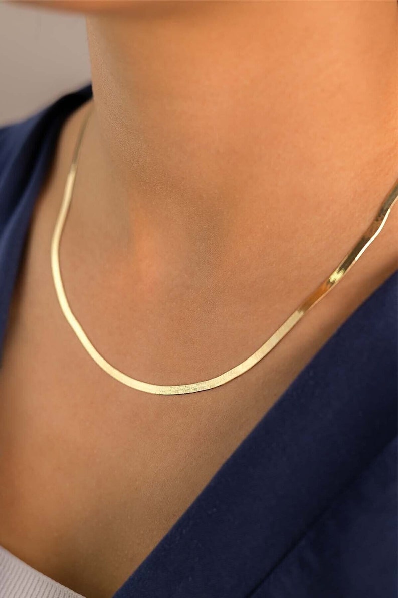 14k Gold Herringbone Necklace 14k Solid Gold Herringbone Etsy