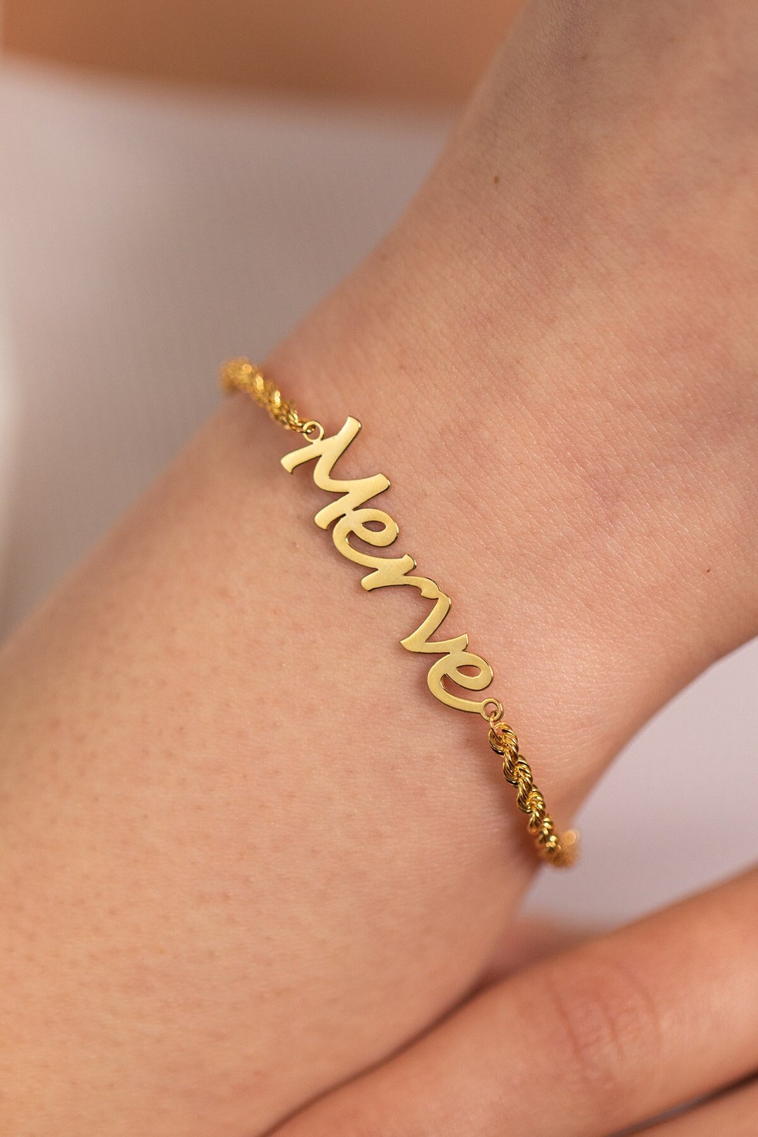 14K Solid Gold Name Bracelet Custom Gold Name Bracelet Gift Etsy