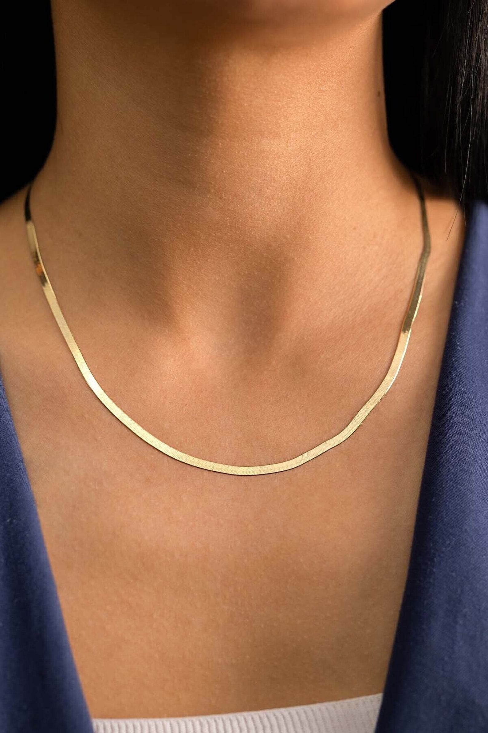 14k Gold Herringbone Necklace 14k Solid Gold Herringbone Etsy