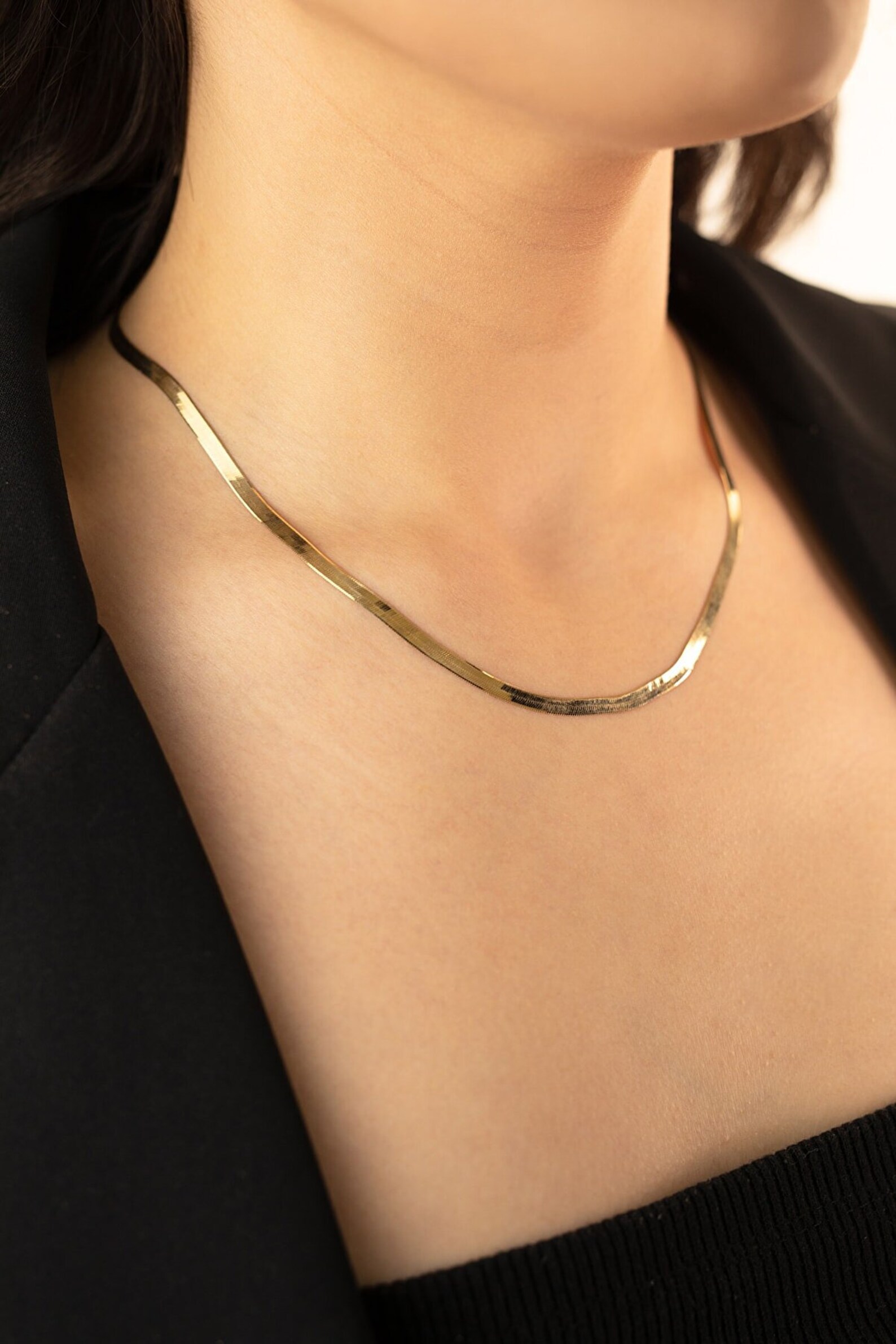 14k Gold Herringbone Necklace 14k Solid Gold Herringbone Etsy