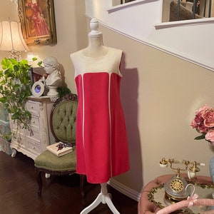 Vintage Pink 1960&#39;s Mod Color Block Dress, Made in France (size Large) by Dickens and Jones Regent St.