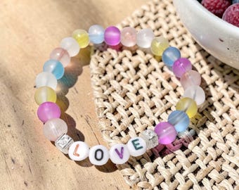 New Rainbow Love Glass Beads Bracelet