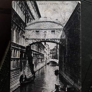 Antique Venice Postcard - Bridge of Sighs, Italy - posted 1909 to Constantinople with postmark + stamps