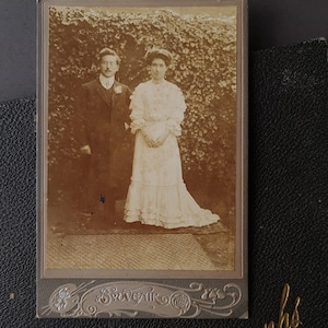 Antique Mounted Photograph - Edwardian Couple in the Garden - Vintage Portrait Photos