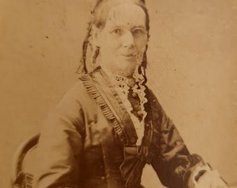 Antique CDV Photograph - 1870s Older Woman in Dress & Ringlets