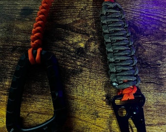 Paracord Wallet Chain with Polymer + Sling Carabiner - Burnt Orange + OD Green - 12in - Handmade - Veteran Crafted!