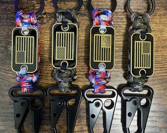 Paracord Keychain w/ Sling Carabiner + American Flag