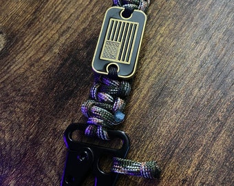 550 Paracord American Flag Keychain with Sling Carabiner  - Handmade