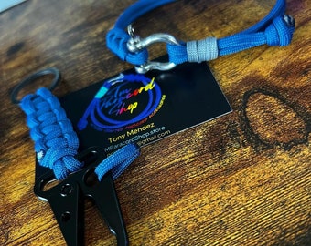Paracord Keychain w/ Sling Carabiner + Paracord Shackle Bracelet - Bundle - Blue