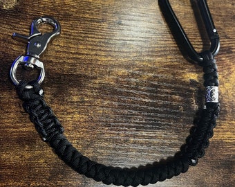 Paracord Snake Knot Viking Wallet Chain/Lanyard with Carabiner + Trigger Snap - Paracord Wallet Chain - Black - Handmade - 12in