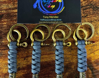 Paracord Bronze Shackle Viking Rune Keychain - Graphite