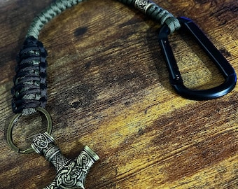 Custom Paracord Wallet Chain - Paracord Lanyard with Thor’s Hammer and Viking Rune - Limited Bronze Addition - Gifts for Him - Handmade