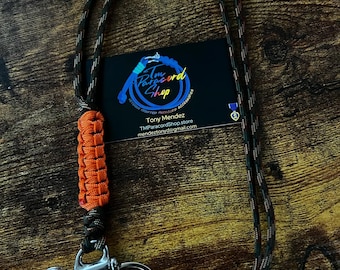 Paracord Neck Lanyard w/ Swivel Snap Shackle - Woodland Camo + Burnt Orange