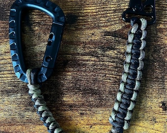 Paracord Wallet Chain with Double Carabiner - Multicam + Black - Handmade - Veteran Crafted - Heavy Duty - Outdoors - EDC - 12in
