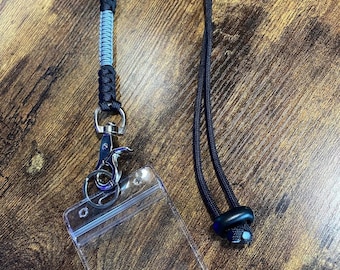 Paracord Viking Rune Neck Lanyard with ID Holder + Trigger Snap - Black and Grey