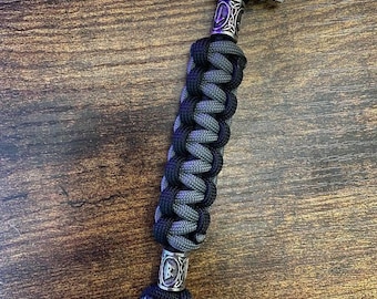 Paracord Viking Rune Keychain w/ Heavy Duty Shackle - Black and Grey