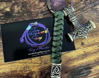 Paracord Snake Knot Rune Keychain w/ Thor's Hammer - Paracord Keychain - Mjolnir Keychain