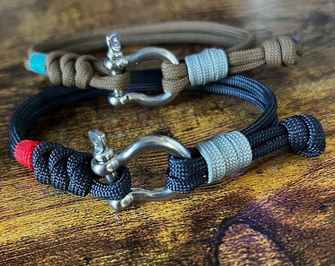 Featured listing image: Paracord Shackle Bracelet v 2.0 - Handmade Bracelet/Jewelry - Nautical Style Bracelet - Adjustable - Gifts for Him/Her - Veteran Crafted!