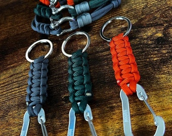 Paracord Carabiner Keychain + Paracord Shackle Bracelet - Bundle - Neutral Colors - Handmade - Unisex