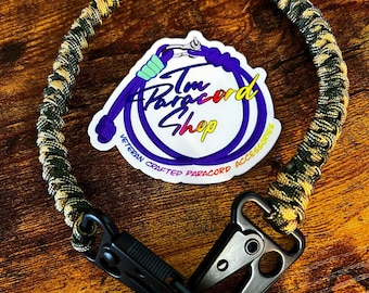 Paracord Snake Knot Wallet Chain Double Sling Carabiner - Woodland Camo - Handmade Wallet Chain - 12in