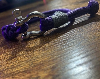 Paracord Shackle Bracelet - Purple w/ Black or Purple w/ Gray - Handmade Jewelry - Bracelets - Shackle Bracelet - Veteran Crafted!