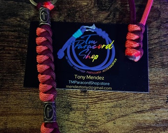 Paracord Viking Rune Snake Knot Keychain - Bronze - Orange + Burgundy