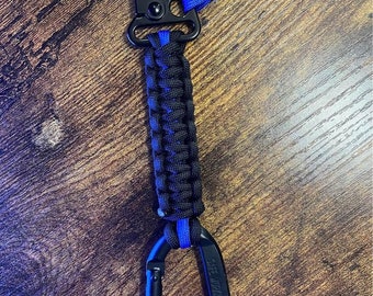 Paracord Keychain w/ Double Carabiner - Thin Blue Line - Law Enforcement - Police